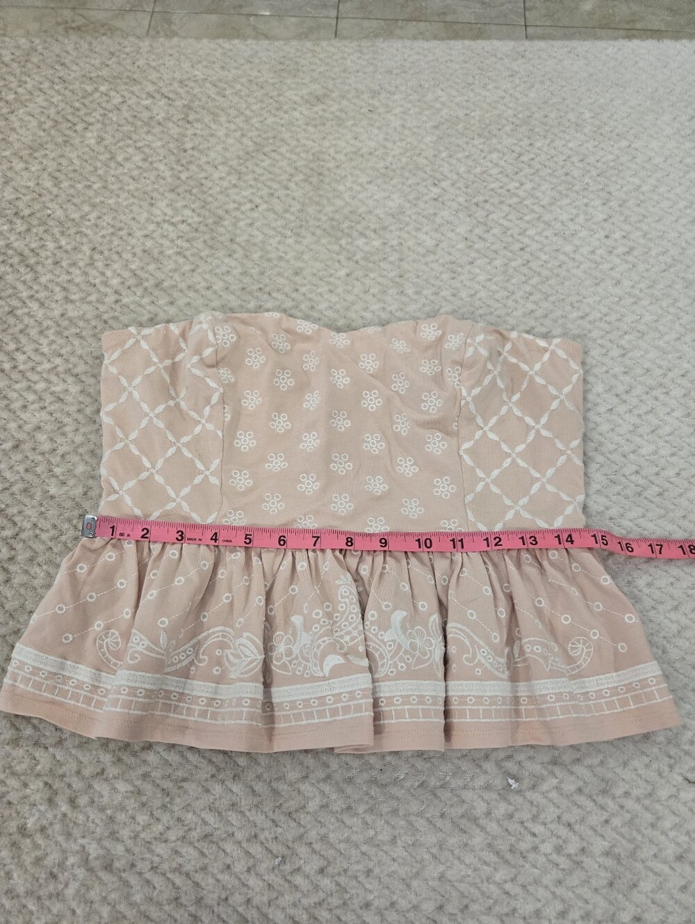 Express Strapless Peplum Tube Top Blush Pink Embroidered Boho Medium - Picture 4 of 9